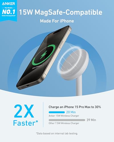 Anker MagSafe Charger, MagGo Qi2 15W 360-Degree Wireless Charger Stand - color: White