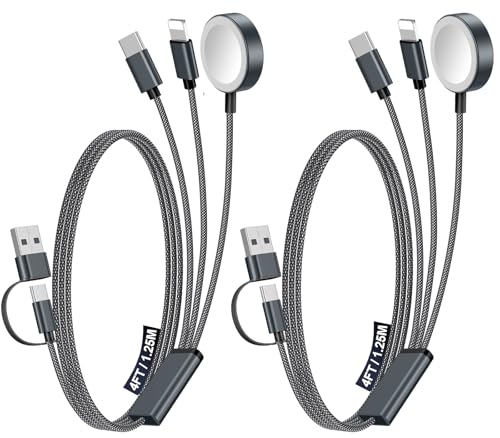 2Pack Travel Essentials for Apple Watch Charger,3-in-2 Multi Charging Cable - color: Black, size: 2Pack-4FT