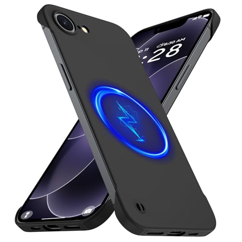 GRECAZO Magnetic Slim Frameless Case for iPhone 17e/16e, Black | Compatible with MagSafe, Soft-Touch Matte Hard PC Cover, Ultra Thin Lightweight Minimalist, Pull Ring Lanyard, 6.1 Inch - color: Black, size: iPhone 17e/iPhone 16e