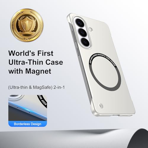 Frameless Slim Case for Samsung Galaxy S26 Plus, Silky Touch, Hard PC Matte Back, Exposed Sides Compatible with Mag-Safe, Anti-Scratch Shockproof Protective Cover for Samsung S26 Plus 5G (White) - color: White