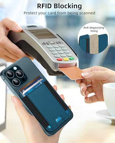 HiWe for MagSafe Wallet, 7 Cards Holder for Phone Case, RFID Blocking - color: Dark Blue Wallet - Black Band