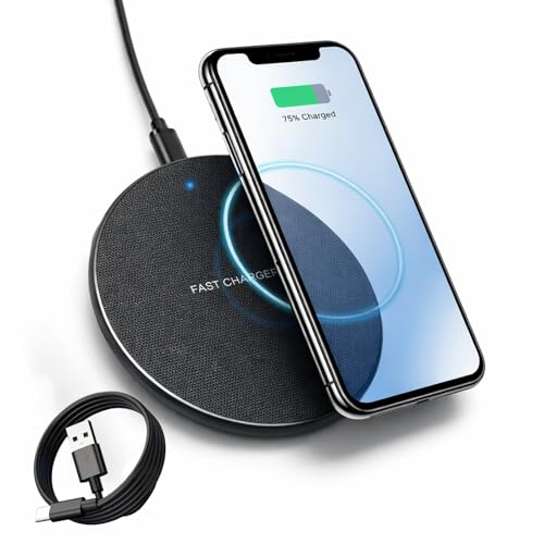 15W Wireless Charging Pad, Qi Compatible Wireless Charger for Smartphones, Fast Charging Non Slip Charger Mat with USB Cable for Desk, Office and Bedside