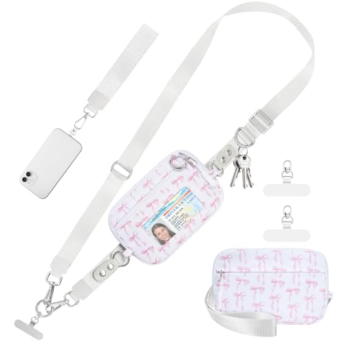 Tiostep Clip and Go Strap for Phone with Wallet Crossbody Phone Lanyard Adjustable and Detachable RFID Wristlet Wallet (Bow, Medium) - color: Bow, size: Medium