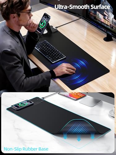 Mouse Pad with Magnetic Wireless Charging & Adjustable Phone Stand - color: Black-Magnetic Stand-27.5"x11.8"-Left