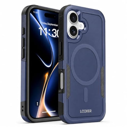 LOOXER® Heavy Duty Rugged Magnetic Case for iPhone 17 (6.3”) | Military Grade Shockproof Protection,MagSafe Compatible+ Tempered Glass Included (Blue, 17) - color: Blue, size: 17