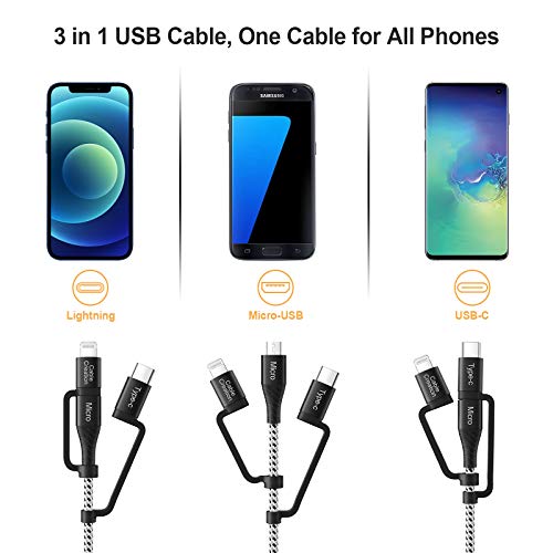 CableCreation Multi Charging Cable 4FT, 3 in 1 Lightning/USB-C/Micro USB Cable [MFi Certified], Braided USB Charge Data Sync Cord for iPhone, iPad, Samsung, Pixel, Android Cellphone&Tablet, More