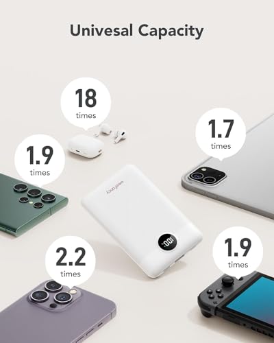 Mini Portable Charger with Built-in Cables 20W Fast Charging Power Bank USB-C Small Battery Pack 10000mAh Travel Essential Slim Battery for iPhone 17/16/15/14, Samsung 25/24, and More - color: White