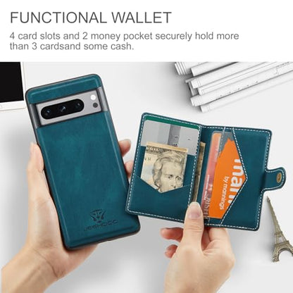 Cellular Phone Case for Google Pixel 8 Pro 2023, Teal, Magnetic Wallet Card Cash Slot, Wireless Charging Functional Kickstand - color: Teal, size: Google Pixel 8 Pro