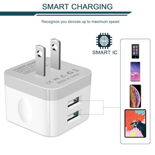90 Degree USB Wall Charger Plug Flat Side Right Angle Dual Port USB Adapter - color: White, style: 3Pack USB Wall Chargers