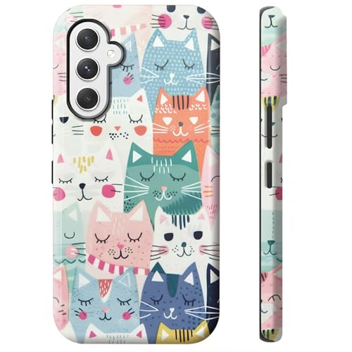 Cartoon Cats Phone Case for Samsung Galaxy S25, Dual Layer Shockproof Rugged Cover with Soft TPU + Hard PC, Anti-Scratch Slim Fit Wireless Charging Compatible - color: Cartoon Cats, size: 6.2" Galaxy S25