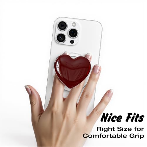 Svanove Heart Magnetic Phone Grip Compatible with Magsafe Phone Grip Holder, Cute Collapsible Glass Grips Stand Kickstand for iPhone Samsung, 3D Crystal Glitter Love Mag Safe Holder, Burgundy Maroon - color: Burgundy, style: Magnetic