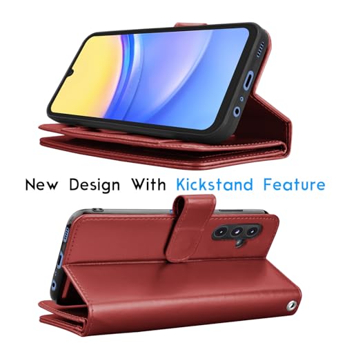 Galaxy A15 5G Case, Galaxy A15 5G Wallet Case, Tekcoo Luxury PU Leather Cash Credit Card Slots Holder Carrying Folio Flip Cover [Detachable Magnetic Hard Case] Kickstand for Samsung A15 5G [Wine Red] - color: W-Wine Red