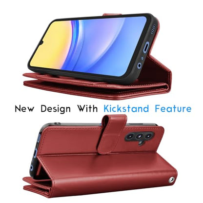 Galaxy A15 5G Case, Galaxy A15 5G Wallet Case, Tekcoo Luxury PU Leather Cash Credit Card Slots Holder Carrying Folio Flip Cover [Detachable Magnetic Hard Case] Kickstand for Samsung A15 5G [Wine Red] - color: W-Wine Red