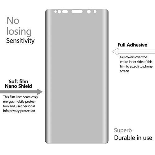 Galaxy Note 9 Screen Protector Privacy, 2-Way Anti Spy Full Adhesive Coverage (2-Pack) Nano Shield 3D Curve Edge Fit Soft Film (NOT Tempered Glass) for Samsung Note 9 and 1-Pack Back Skin Protector