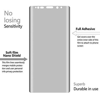 Galaxy Note 9 Screen Protector Privacy, 2-Way Anti Spy Full Adhesive Coverage (2-Pack) Nano Shield 3D Curve Edge Fit Soft Film (NOT Tempered Glass) for Samsung Note 9 and 1-Pack Back Skin Protector