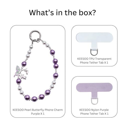 Korean-Style Pearl Butterfly Phone Charm - Luxe Hands-Free Elegance, Universally Compatible with iPhone & Android, Radiating Timeless Charm, Purple - color: 02 Purple Peal Butterfly