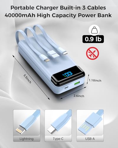 Portable Charger 40000mAh Power Bank, PD 22.5W Fast Charging - color: Blue