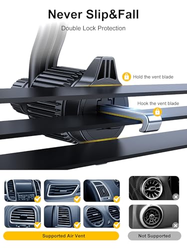 Rorhxia Car Vent Phone Mount, [Never Blocking Vent, Enjoy The Comfort of The A/C] Hands-Free Universal Extension Clip Air Phone Holder Car Fit for All Phones iPhone 17 16 15 14 13 12 Samsung More
