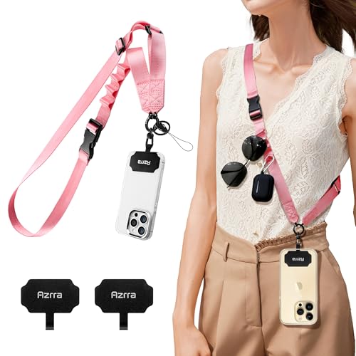 Azrra Phone Lanyard Crossbody, Phone Strap Crossbody with 2 Tether Tabs - color: Pink