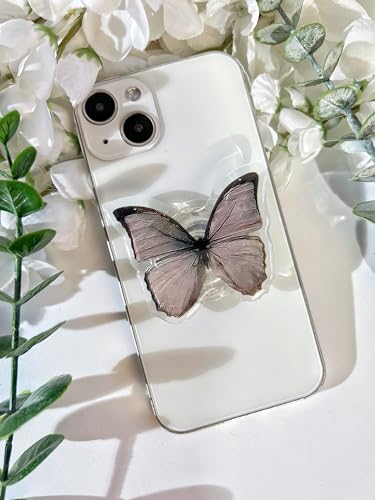 Butterfly Sticky Mobile Phone Grip, Clear Cell Phone Stand, Cell Phone Charms Accessory, Collapsible Handle Grip Holder for Kindle - color: Gray