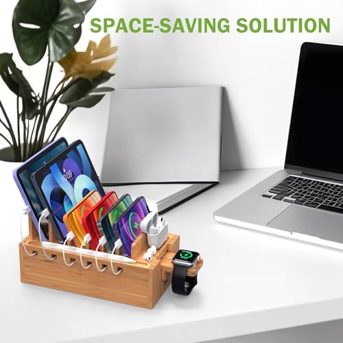 Pezin & Hulin Bamboo Charging Station with 5-Port USB & 5 Cables