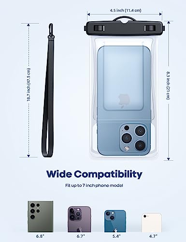 Lamicall Waterproof Phone Pouch Floating - [2 Pack][ Soft Click ] | for Galaxy S25 Ultra, S22 23 S24 Ultra with Case, for iPhone 17 16 15 14 13 Pro Max, for 7.5" with Case - color: Float White-7"