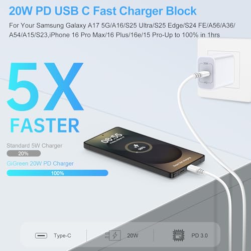 USB C Charger Block Fast Charging for Samsung Galaxy A18 A37 S26 Ultra A36 - color: WHITE