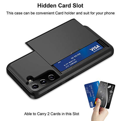 Jiunai for Samsung Galaxy S21 Case Wallet Credit Card IDs Cash Holder Black | Slide Cover Dual Layer Hybrid Protective Hard PC Soft TPU Rubber Cover Phone Case for Samsung Galaxy S21 5G 6.2'' Women Men - color: Black