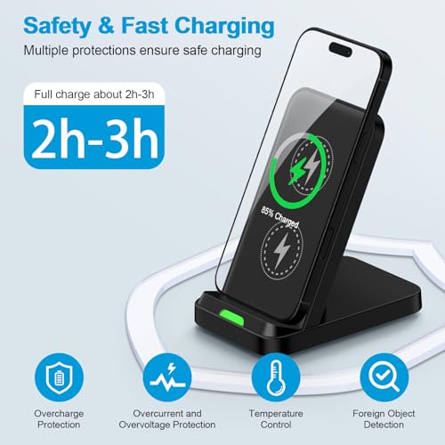 15W Fast Wireless Charger Stand, Android Desk Charging Station with Adapter