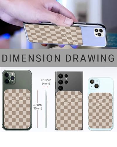 Cute Leather Phone Wallet Stick On, Dual Pocket Credit Card Sticky Wallet, Compatible with Most Cell Phones, Checkered Design - color: Cute Checkerboard