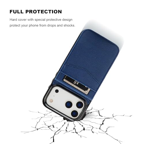 KIHUWEY for iPhone 17 Pro Max Wallet Case Card Holder, Lichee Blue | Credit Card Slots, PU Leather, Kickstand, Flip Heavy Duty Protection Cover for Men and Women - color: Lichee Blue
