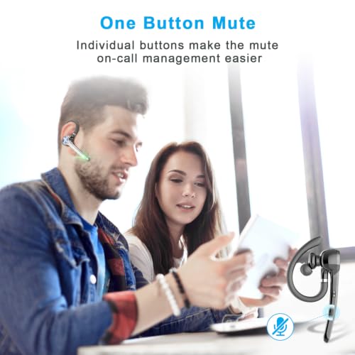 HEIBAS Bluetooth Headset, Wireless Earpiece with Mic for Work - color: Deep Gray