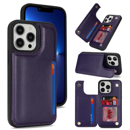 iCoverCase Compatible with iPhone 13 Pro Max Phone Case with Card Holder, Wallet Case for Women Men RFID Blocking PU Leather Protective Case 6.7 Inch (Dark Purple) - color: Dark Purple