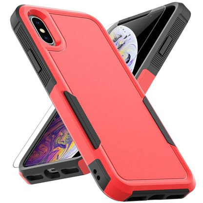 for iPhone X/iPhone Xs Case: Dual Layer Protective Heavy Duty Cell Phone Case Shockproof Rugged Bumper Tough with Screen Protector - Military Grade Drop Tested for Appple iPhone X/iPhone Xs, Red - color: Red (PC) + Black (TPU)