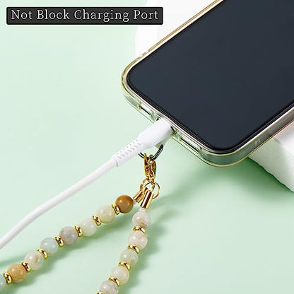 Phone Charm with Beaded Marble, Cell Phone Lanyard with Tether Tab, Phone Chain Strap, Hands-Free Wrist Strap, Phone Strap for Women Compatible with iPhone 14 Pro Max/ 13 Pro Max/ 12 Pro Max/(Green) - color: Green Natural Stone