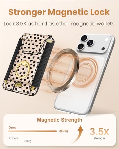 Shorogyt Compatible with Magsafe Wallet with Ring Grip Magnetic Card Holder - Cute Phone Wallets with Stand for iPhone 17/16/15/14/13/12 Series for Women Girls Boba Design, Fit 7 Cards - color: Boba