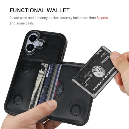 KIHUWEY Compatible with iPhone 17 Wallet Case Credit Card Holder, Premium Leather Kickstand Flip Hidden Magnetic Clasp Durable Shockproof Protective Cover for iPhone 17 6.3 inch (Black) - color: Black