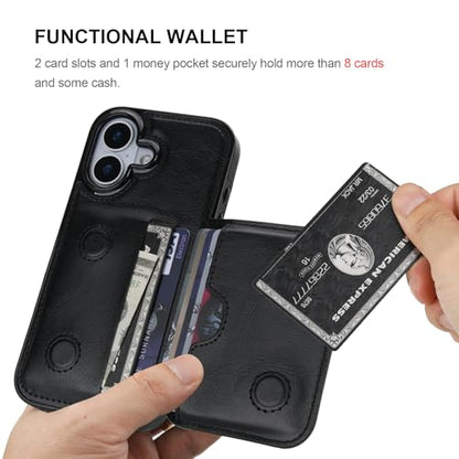 KIHUWEY Compatible with iPhone 17 Wallet Case Credit Card Holder, Premium Leather Kickstand Flip Hidden Magnetic Clasp Durable Shockproof Protective Cover for iPhone 17 6.3 inch (Black) - color: Black