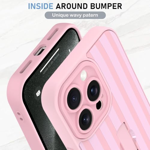 KANGHAR Compatible with iPhone 15 Pro Case Stripes Pattern -Pink | Silicone Cute, Wristband Kickstand Camera Protection Soft Slim Cover for Girls Women - color: Pink-Stripes, size: iPhone 15 Pro