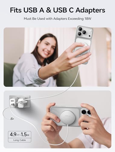 JSAUX Charger for iPhone 17 Magsafe Wireless Charging, Compatible with iPhone 17 Air Pro Max/16/15/14/13/12 Series, Magnetic Mag Safe Charging Pad, Aluminum Alloy, USB & USB C Dual Ports - Silver - color: Silver