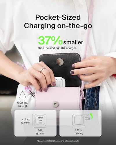 Belkin 20W Compact USB C Charger Block, Fast Charging for Travel - style: New Gen