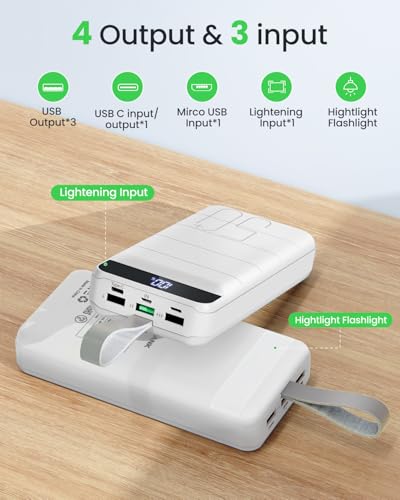 Power Bank, 50000mAh 22.5W with USB-C Fast Charging Portable Charger - color: White