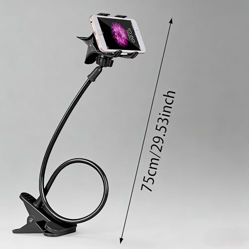 Gooseneck Phone Holder for Bed, Adjustable Clamp for Desk - 360° Cell Phone Clips Bed Stand Holder, Mount Stand Long Flexible Lazy Arm Clips Holder for Cellphone (Black) - color: Black