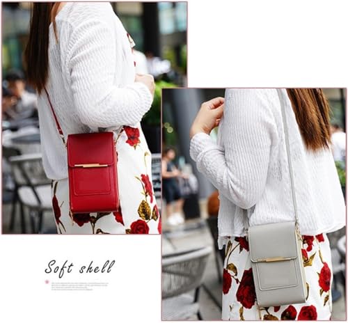 Women's Touch Screen Mobile Phone Messenger Bag, RFID Leather Crossbody Wallet Purse, Anti-Theft Shoulder Strap - color: Gray