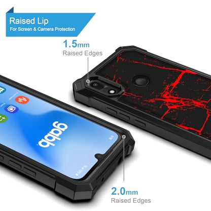 for Gabb Phone 4 Case/Gabb Phone 4 Cover w/[Tempered Glass Screen Protector] Dual Layer Shockproof [Military-Grade][Full-Body] Protective Cover for Women Man Boy Girl Red Black Marble Design - color: BLD IN RED MARBLE