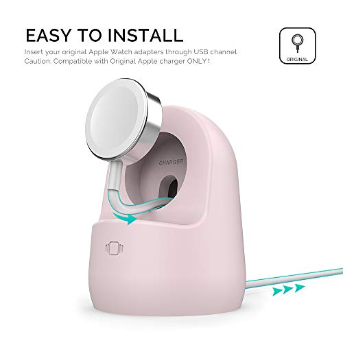 AhaStyle iWatch Stand Silicone Charging Dock Holder for Apple Watch Ultra 2, Ultra, SE2, Series SE, 7 6 5 4 3 2 1 (45/44/42/41/40/38mm), (Pink) - color: Pink