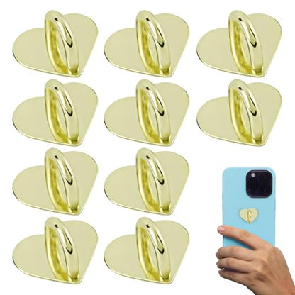 10pcs Heart Phone Charm Holder Metal Phone Finger Grip Hook - color: Gold