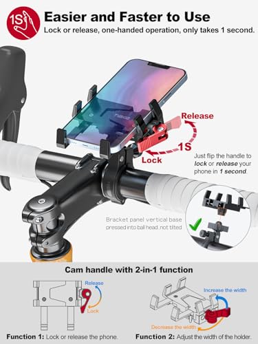 Tiakia Bike Phone Mount Holder, 360° Rotation for 4.5-7 Inch Handlebar - color: Black Red