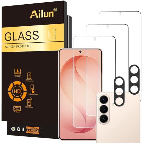 Ailun Glass Screen Protector for Galaxy S26 3 Pack + 2 Pack Camera Lens Tempered Glass Fingerprint Unlock Compatible 0.25mm Anti-Scratch Case Friendly Clear - HD [Not For S26 Plus/S26 Ultra] - color: Transparent, size: S26 6.3 inches