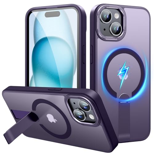 Magnetic for iPhone 14 Plus Case/iPhone 15 Plus Case with Stand, Compatible with MagSafe for i Phone 14 Plus Case, Matte Translucent Shockproof Slim Funda para iPhone 14 Plus/15 Plus, Purple - color: Purple, size: iPhone 14 Plus/15 Plus 6.7"